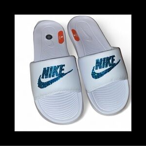 Capri Blue Crystal Luxe Bling Sparkly Nike Slides New All Sizes